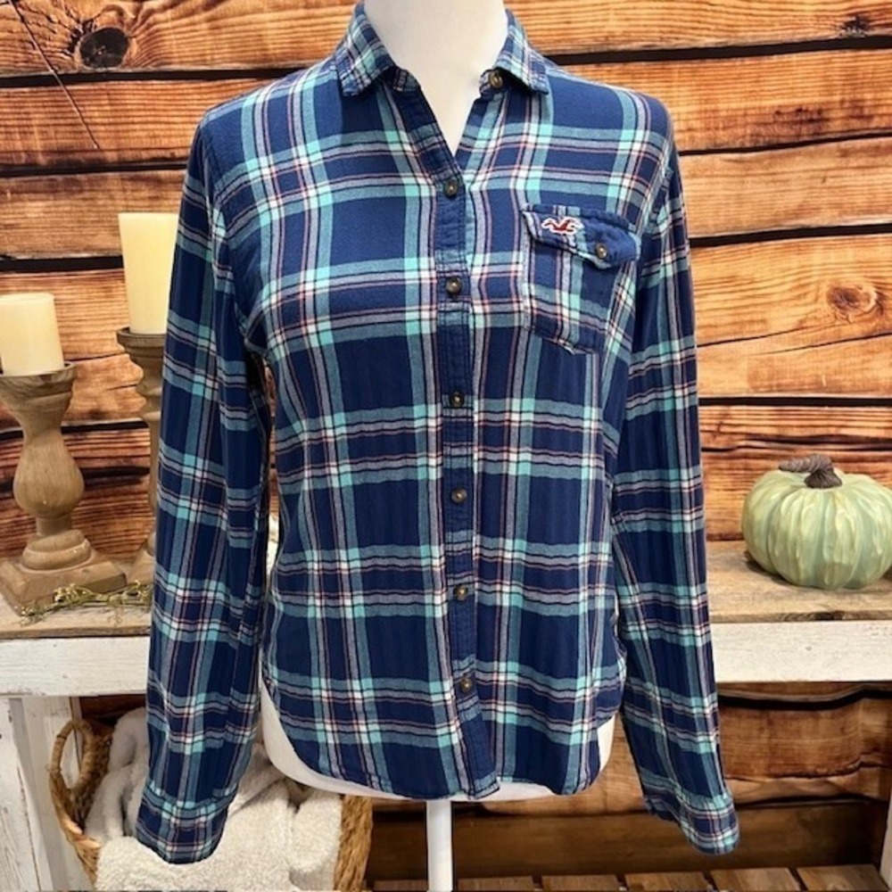 Hollister‎ Youth Blue/Turquiose Flannel Button Down Top Size XS